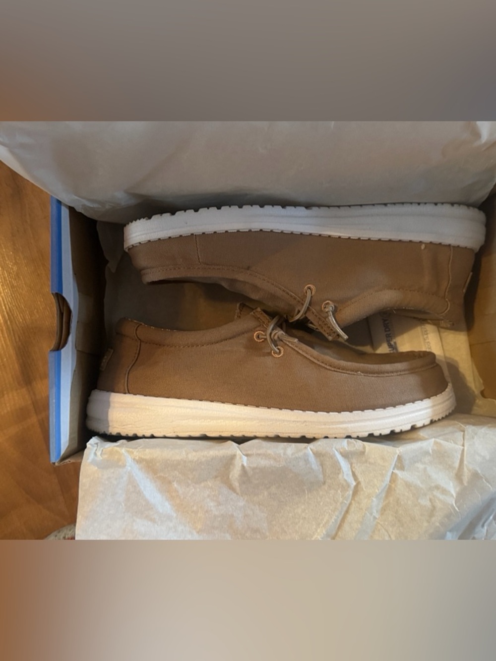 Hey Dude Brown Canvas Slip-On Loafers with White Sole